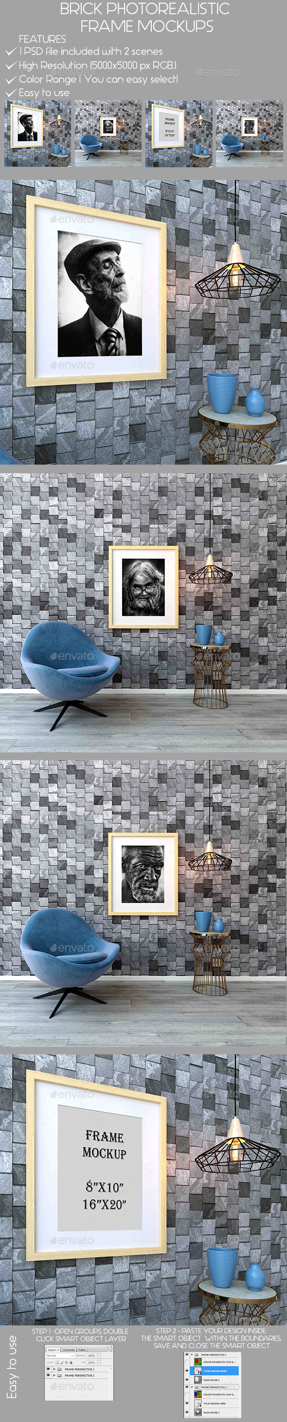 Brick Photorealistic Frame Mockups - Product Mock-Ups Graphics