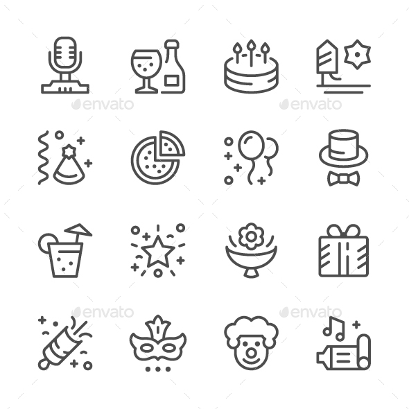 Set Line Icons of Party - Man-made objects Objects