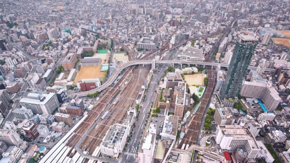 Aerial View of Traffic in Osaka, Japan