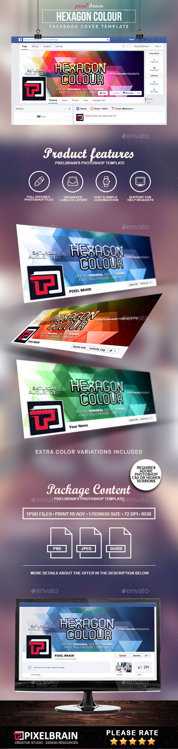 Hexagon Colour Facebook Cover Template - Facebook Timeline Covers Social Media