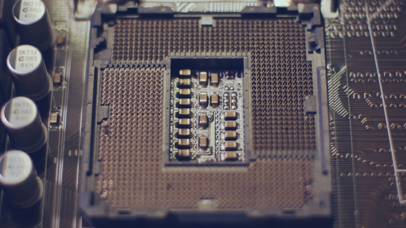 Technology Background. Electronic Circuit Chip on PC Socket. alt