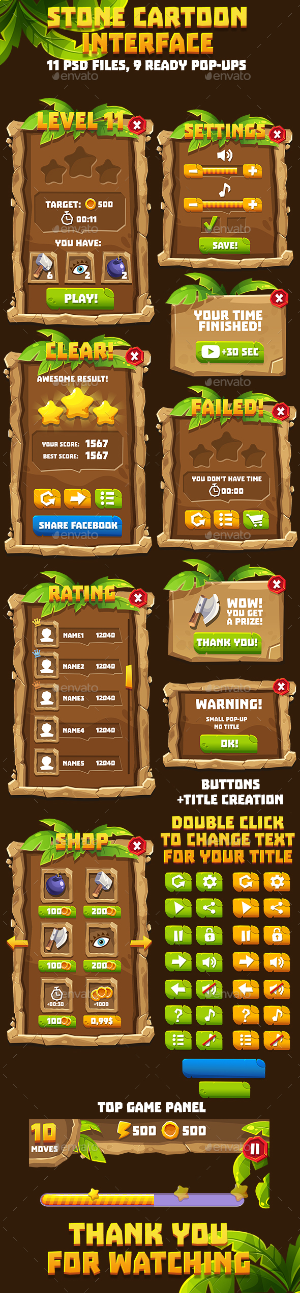 Stone Age Game Interface Pack - User Interfaces Game Assets