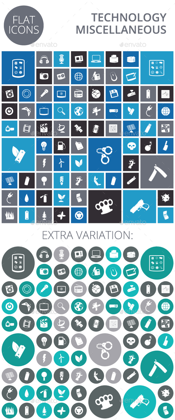 Flat Design Icons for Technology, Energy and Miscellaneous Items - Technology Icons