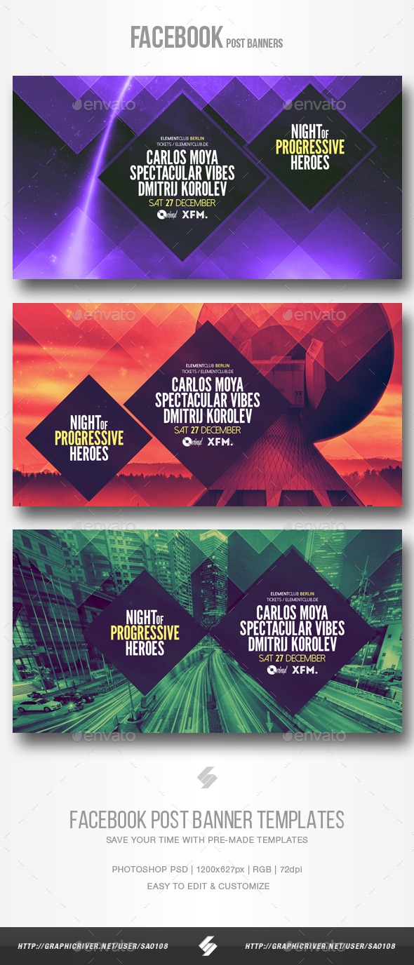 Electronic Music Party vol.14 - Facebook Post Banner Templates - Social Media Web Elements