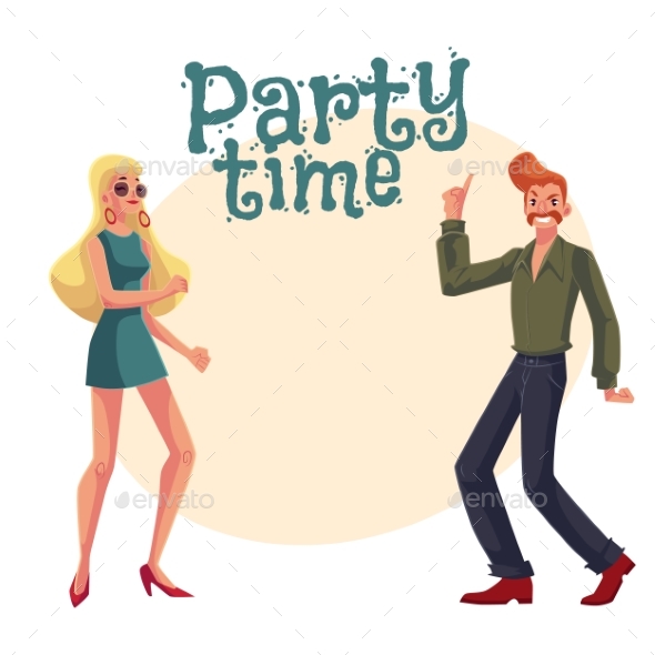 Man and Woman Dressed in 1970s Style Clothes - People Characters