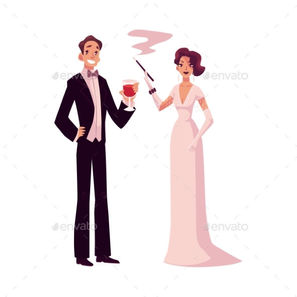 Man and Woman in 1920s Style Clothes - People Characters
