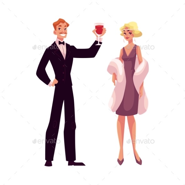 Man and Woman in 1920s Style Clothes - People Characters