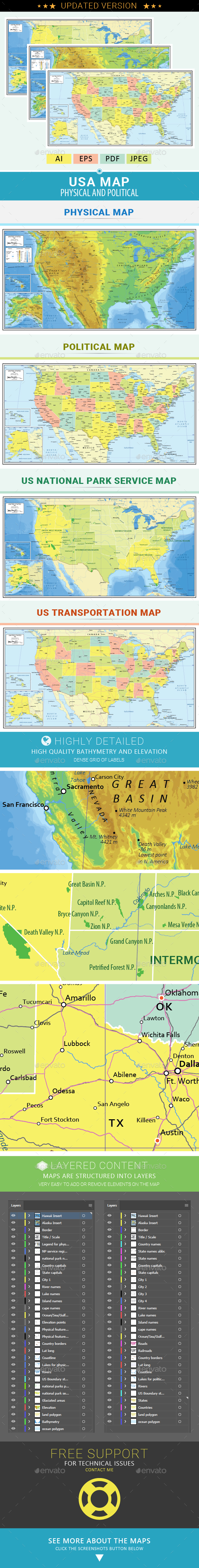 USA Layered Vector Map - Miscellaneous Vectors