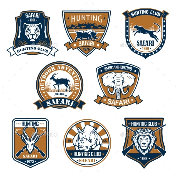 Heraldry Icons of Wild Safari Animals - Sports/Activity Conceptual