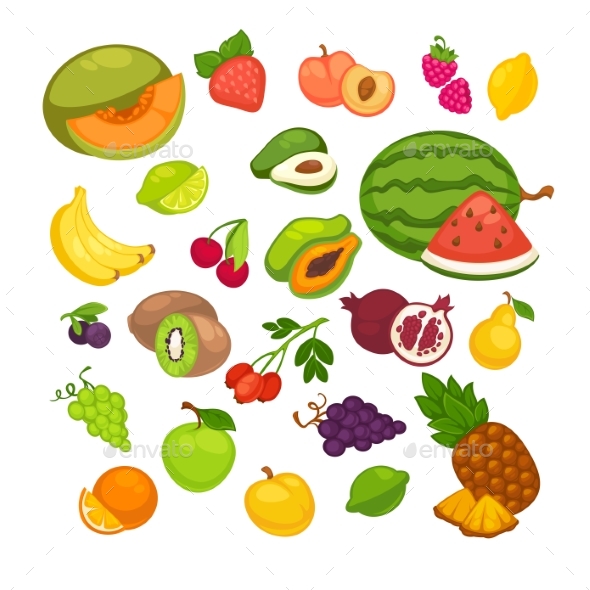 Fresh Fruits Icons Set - Food Objects