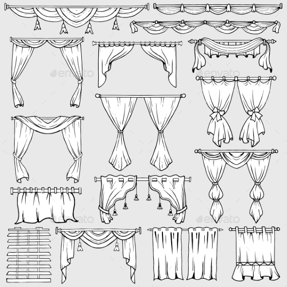 Curtains Window Shades and Drapery Icons - Man-made Objects Objects