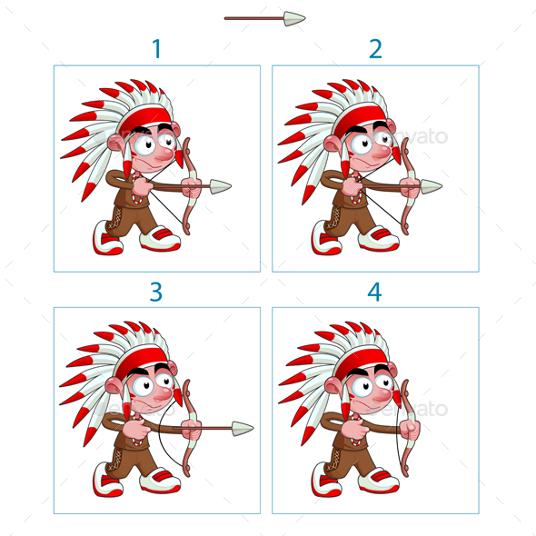 Animation of Native Boy in 4 Frames with Bow and Arrow - People Characters