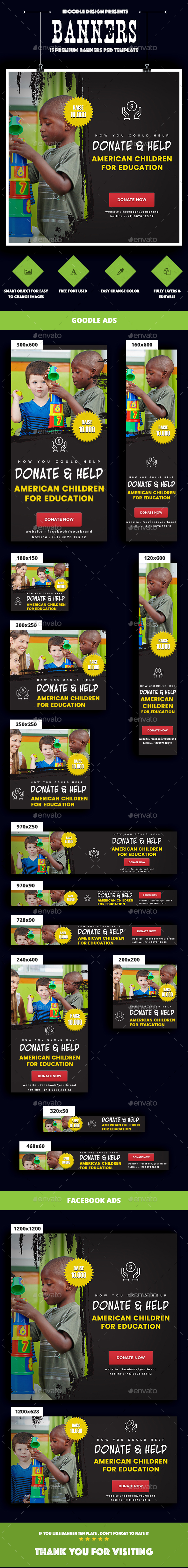 Nonprofit - NGO, Charity/Fundraising Banner Ads - Banners & Ads Web Elements