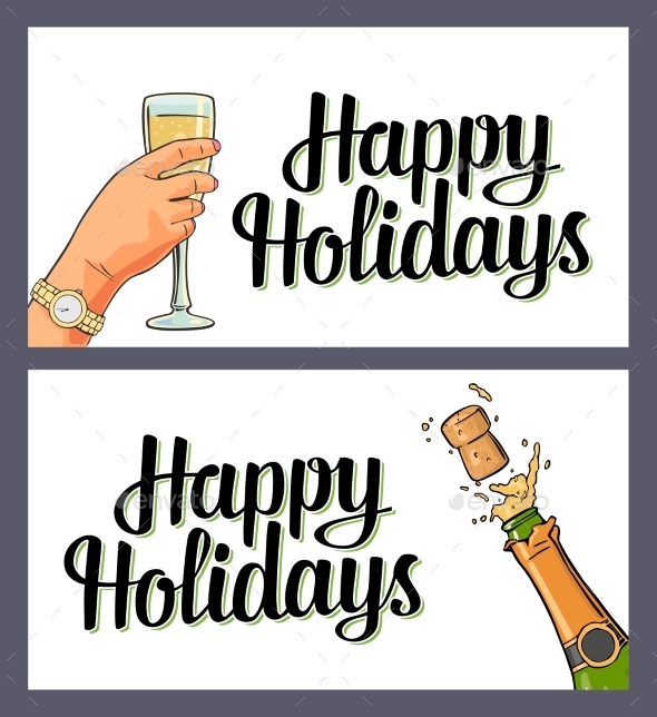 Bottle of Champagne Explosion and Hand Hold Glass - Miscellaneous Seasons/Holidays