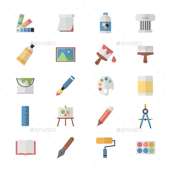 Flat Color Icons Design Set of Art and Painting Icons - Icons