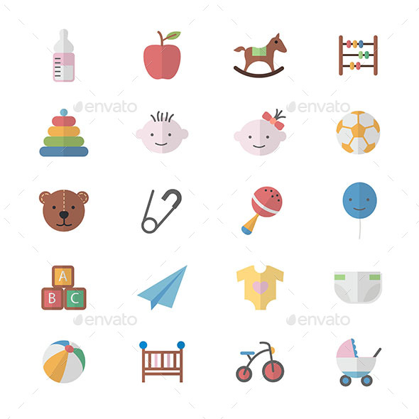 Flat Color Icons Design Set of Baby and Toy Icons - People Characters