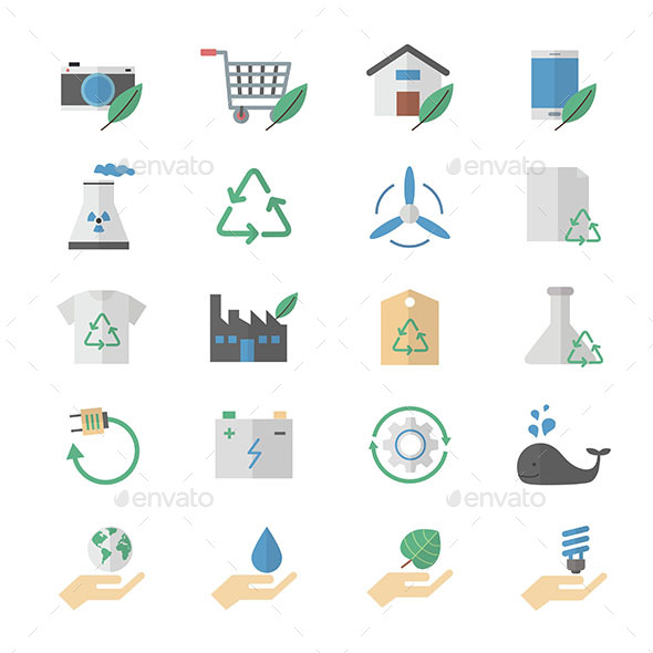 Flat Color Icons Design Set of Environment and Green, Ecology Icons - Icons