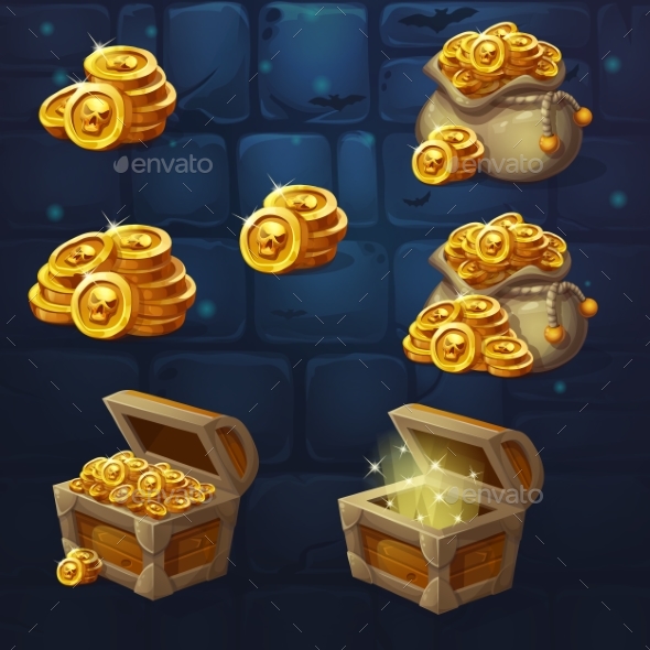 Set of Images of a Handful of Coins - Objects Vectors