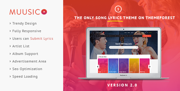 Muusico - Song Lyrics WordPress Theme - Music and Bands Entertainment