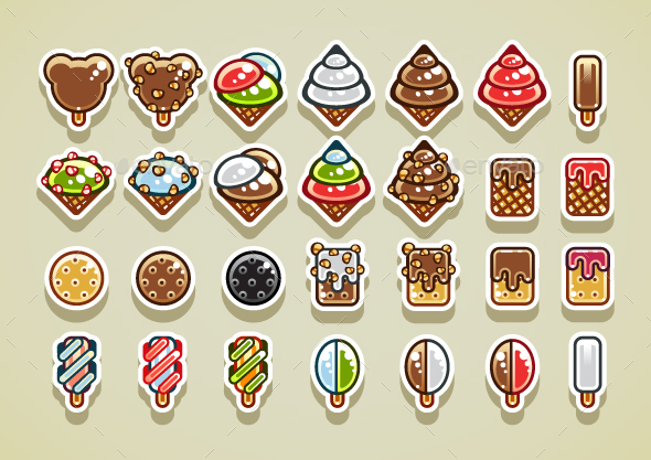 Set of 2D Ice Creams - Food Objects