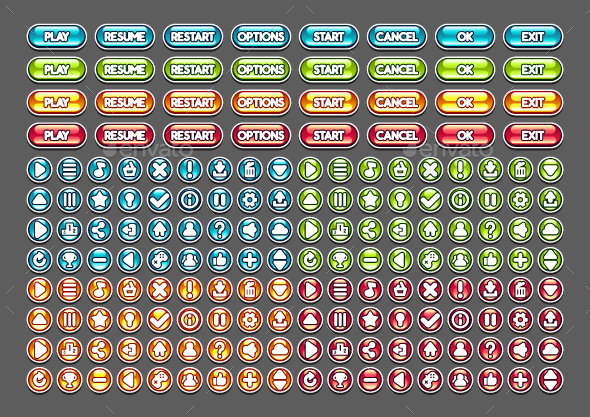 Glossy Buttons for Creating Video Games - User Interfaces Game Assets