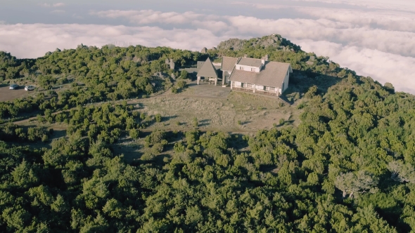 Aerial View of the Abandoned House on Top Mountain
