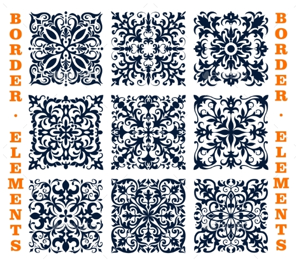 Tiles Borders of Floral Damask Vector Ornament - Decorative Symbols Decorative