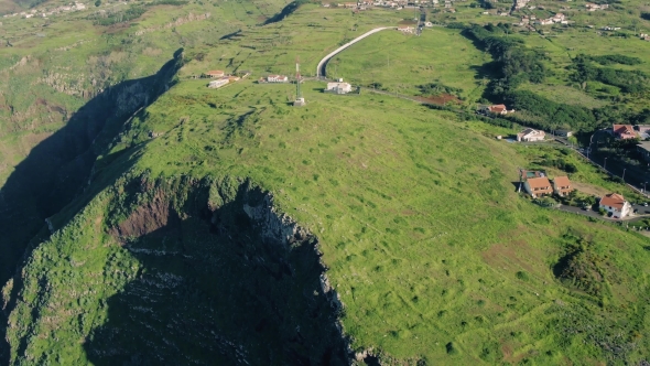 Aerial View Evergreen High Cliff Coastline