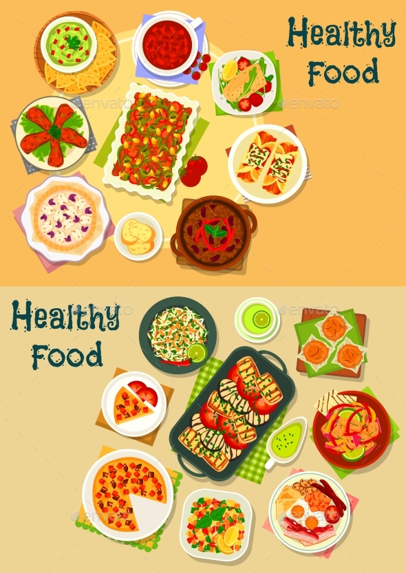 Healthy Food Icon Set for Cafe Menu Design - Food Objects