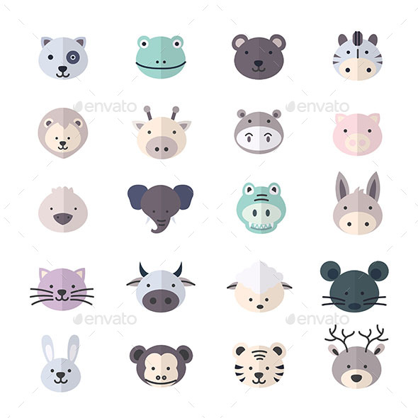 Animal Icon and Cartoon Pets Icon Style Colorful Flat Icons - Animals Characters