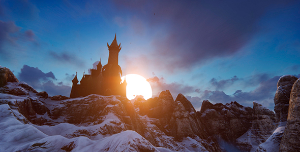 Fantastic Castle Against The Backdrop Of The Setting Sun alt