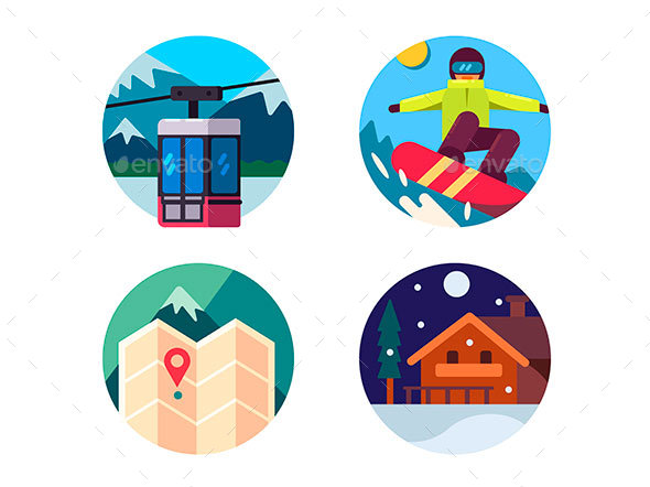 Ski Resort Set of Icons - Web Elements Vectors