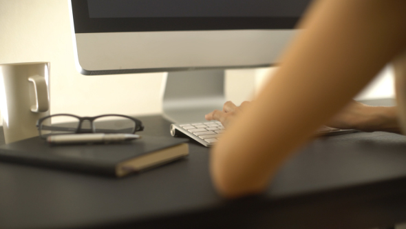 Working In Office At Computer Typing alt