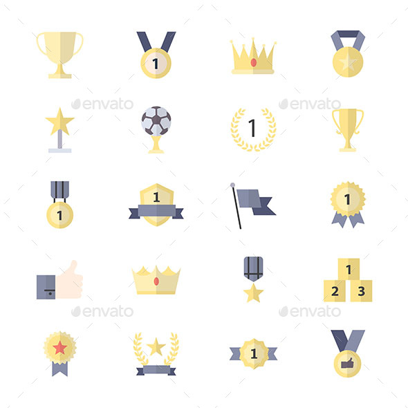 Award and Trophy Icon Ribbon Best Set Of Winner Sport Abstract Vector Color Icon Style Flat Icons - Abstract Icons