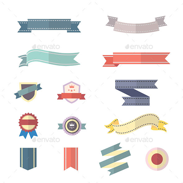 Banner and Ribbon Set Of Vector Illustration Style Colorful Flat Icons - Abstract Icons