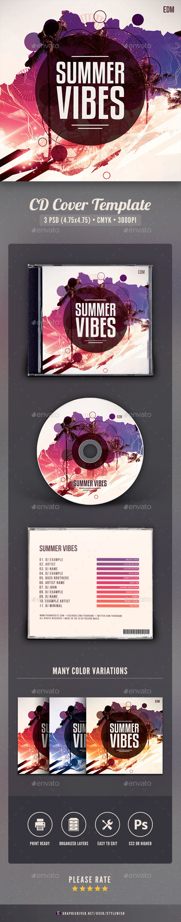Summer Vibes CD Cover Artwork - CD & DVD Artwork Print Templates