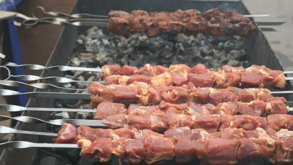 Barbecue with Delicious Grilled Meat on Grill