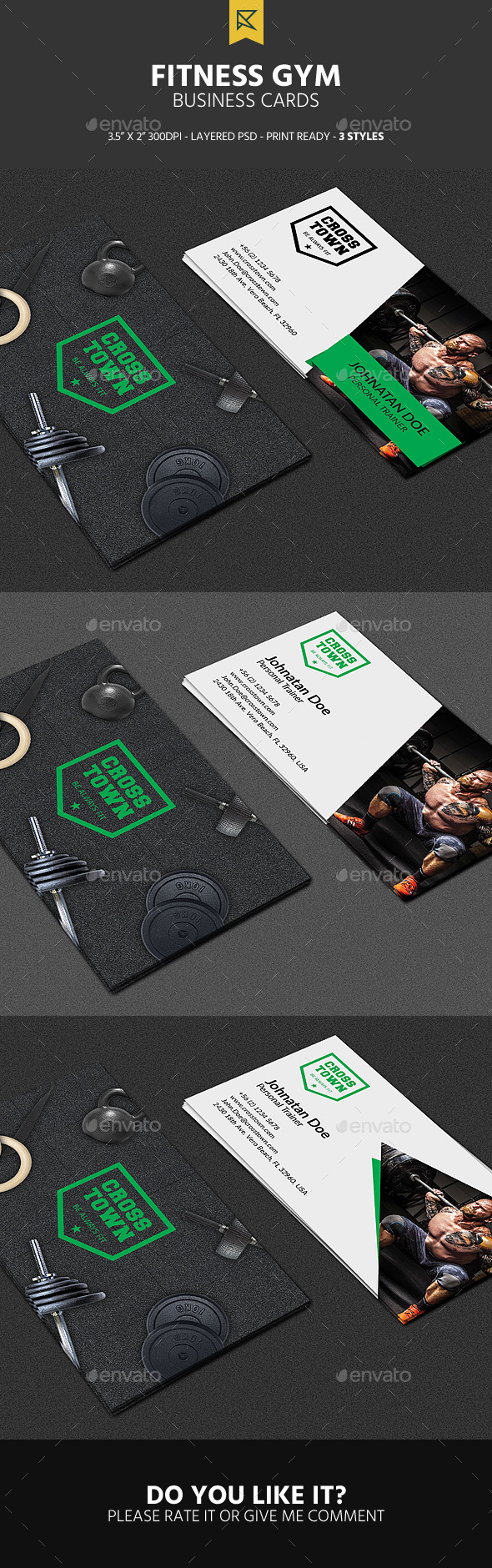 3 Fitness Gym Business Cards - Business Cards Print Templates