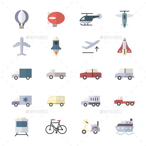 Car Icons and Transportation Icons Set Of Vector Illustration Style Colorful Flat Icons - Icons