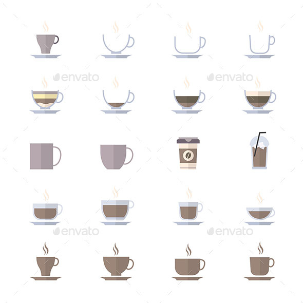 Coffee Cup Icons Set Of Drink Icons Vector Illustration Style Colorful Flat Icons - Food Objects