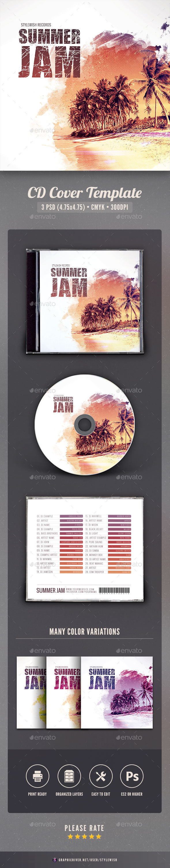 Summer Jam CD Cover Artwork - CD & DVD Artwork Print Templates