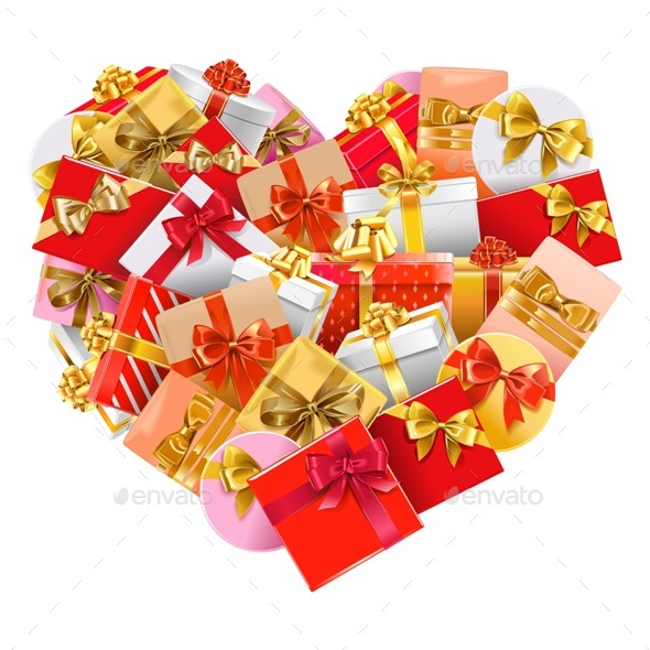 Vector Gifts in Shape of Heart - Valentines Seasons/Holidays