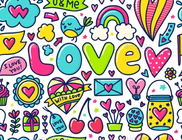 Doodles Seamless Pattern - Valentines Seasons/Holidays