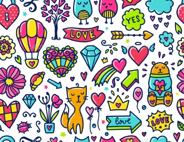 Doodle Seamless Pattern - Valentines Seasons/Holidays