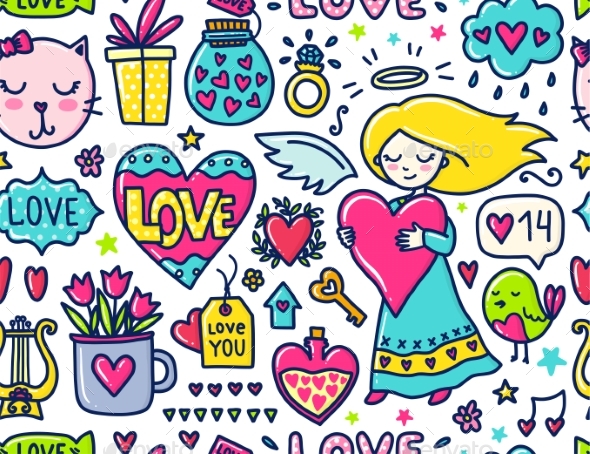 Doodle Seamless Pattern - Valentines Seasons/Holidays