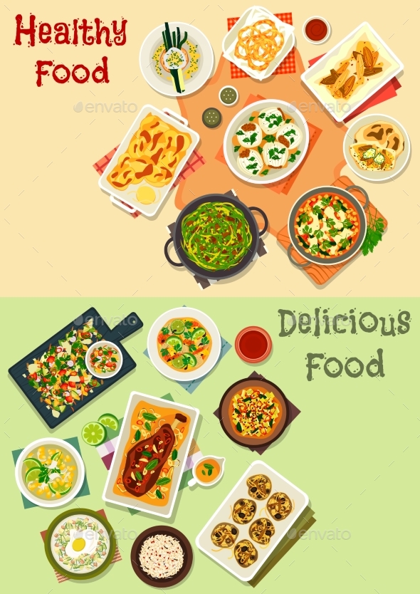 Indian Cuisine Icon Set for Dinner Menu Design - Food Objects