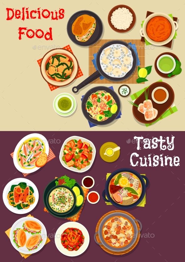 Seafood Dishes Icon for Restaurant Menu Design - Food Objects