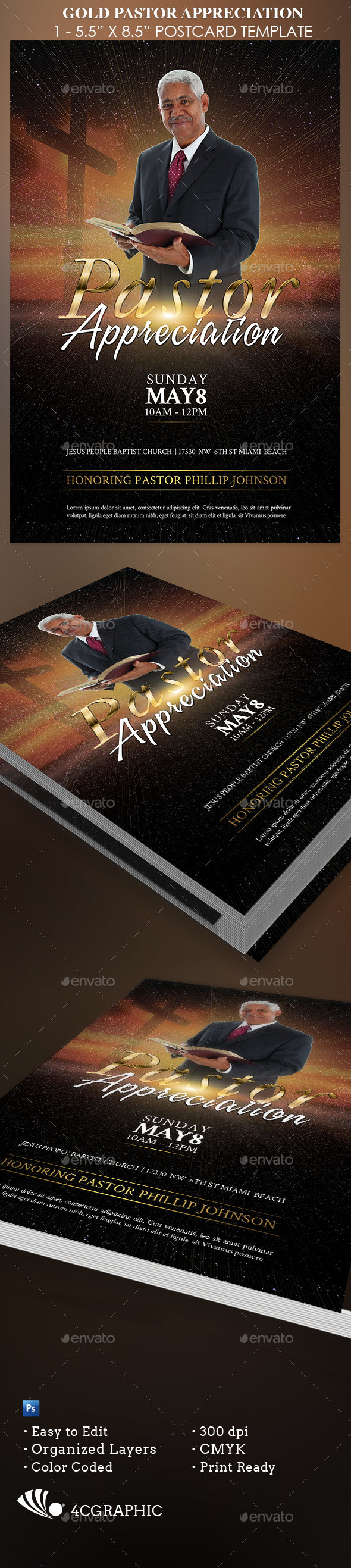 Gold Pastor Appreciation - Church Flyers