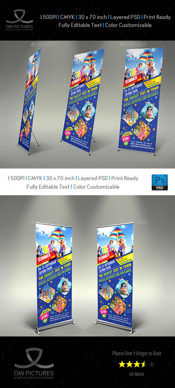 Kids Summer Camp Signage Roll Up Banner Template