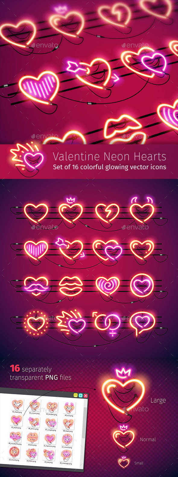 Valentine Neon Hearts - Miscellaneous Icons